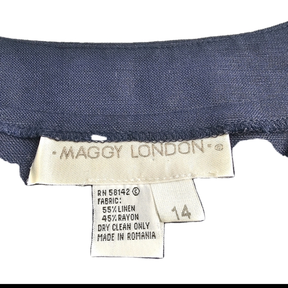 Maggy London Linen Rayon Blue 2 pc Jacket Career Work Maxi Versatile Dress  14 - Picture 15 of 16